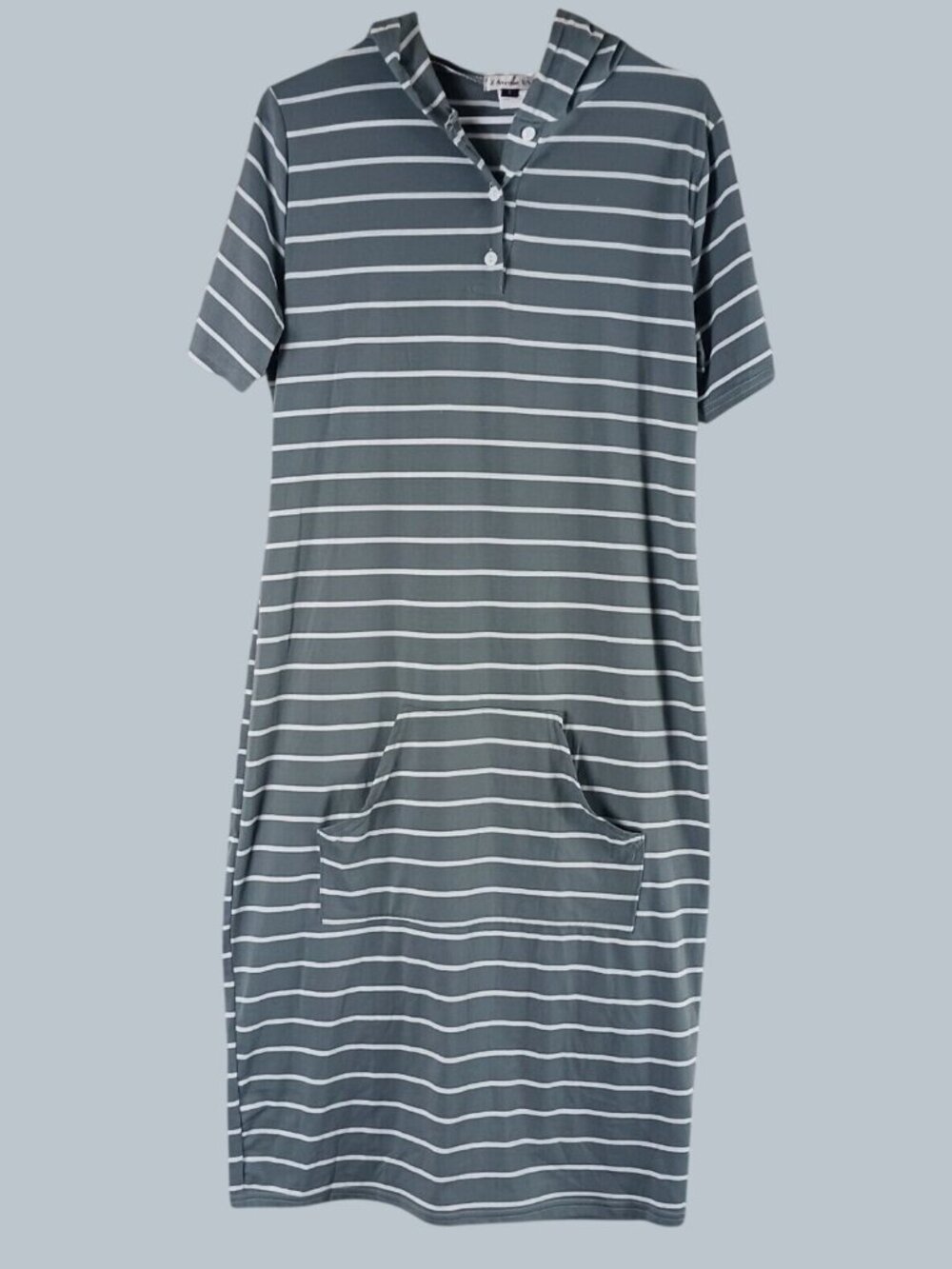 Z Avenue USA Striped Hooded Midi T Shirt Dress Womens Small Gray Beach Lounge